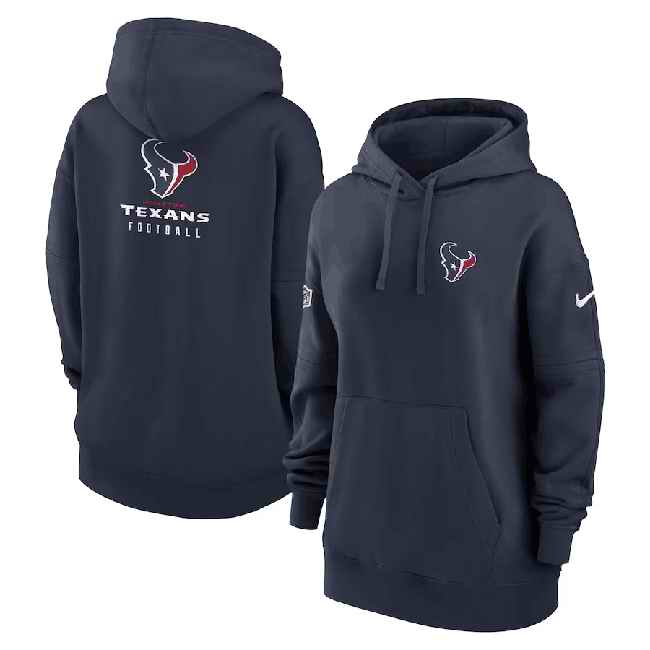 Women's Houston Texans Navy Sideline Club Fleece Pullover Hoodie(Run Small)