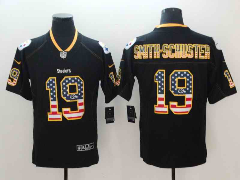 Men's Pittsburgh Steelers #19 JuJu Smith-Schuster 2018 Black USA Flag Color Rush Limited Fashion NFL Stitched Jersey