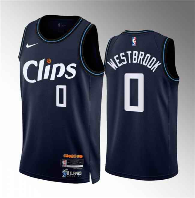 Men's Los Angeles Clippers #0 Russell Westbrook Navy 2023/24 City Edition Stitched Jersey