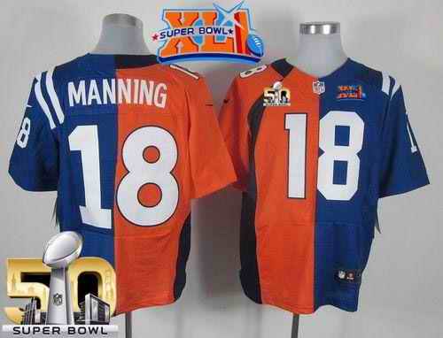 Nike Colts #18 Peyton Manning Orange/Royal Blue Super Bowl XLI & Super Bowl 50 Men's Stitched NFL Elite Split Broncos Jersey
