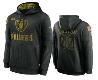 Men's Las Vegas Raiders Customized 2020 Black Salute To Service Sideline Performance Pullover Hoodie