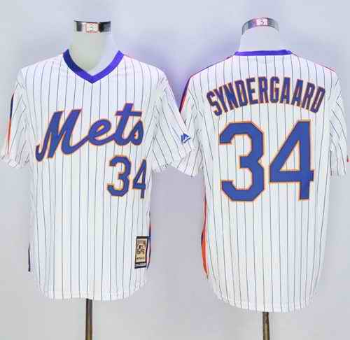 Mets #34 Noah Syndergaard White(Blue Strip) Cooperstown Stitched MLB Jersey