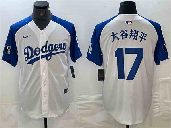 Men's Los Angeles Dodgers #17 ''?? White/Blue Vin Patch Cool Base Stitched Baseball Jersey