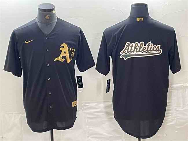 Men's Oakland Athletics Black Gold Team Big Logo Cool Base Stitched Baseball Jersey