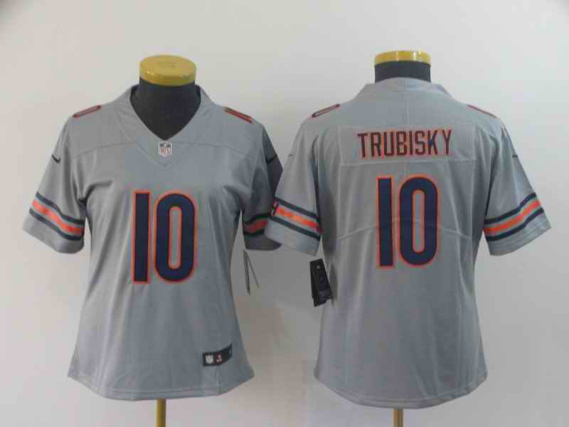 Women's Chicago Bears #10 Mitchell Trubisky 2019 Silver Inverted Legend Stitched NFL Jersey(Runs Small)