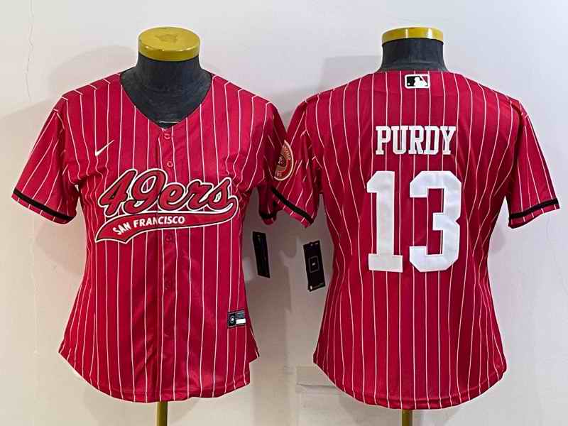 Women's San Francisco 49ers #13 Brock Purdy Red With Patch Cool Base Stitched Baseball Jersey(Run Small)
