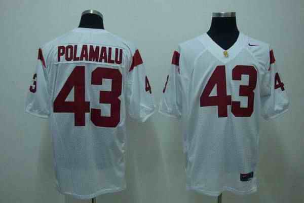 Trojans #43 Troy Polamalu White Stitched NCAA Jersey