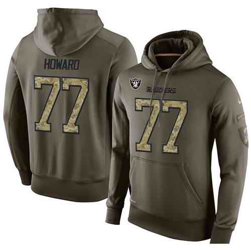 NFL Men's Nike Oakland Raiders #77 Austin Howard Stitched Green Olive Salute To Service KO Performance Hoodie