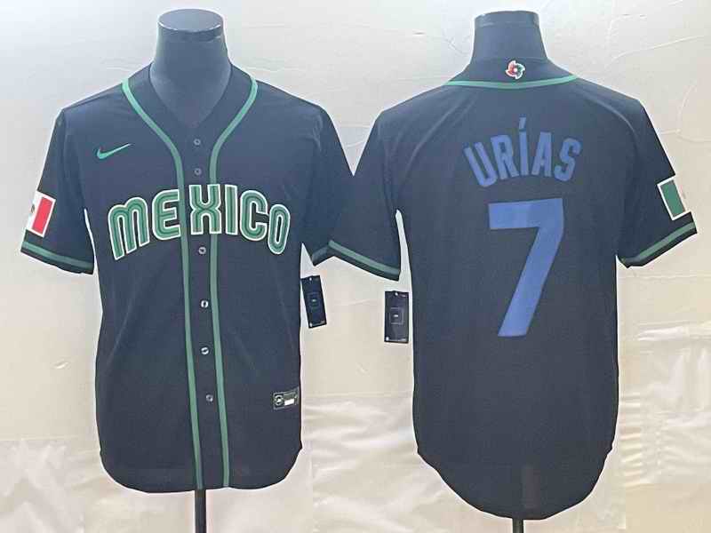 Men's Mexico Baseball #7 Julio Ur'as 2023 Black World Baseball Classic Stitched Jersey