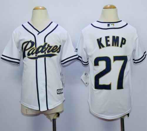 Padres #27 Matt Kemp White Home Cool Base Stitched Youth MLB Jersey
