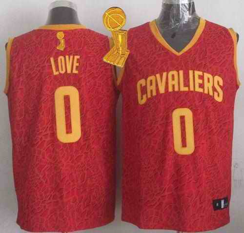 Cavaliers #0 Kevin Love Red Crazy Light The Champions Patch Stitched NBA Jersey