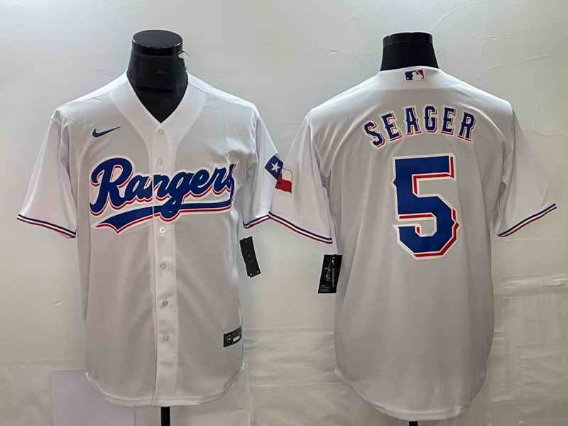 Men's Texas Rangers #5 Corey Seager White Cool Base Stitched Baseball Jersey