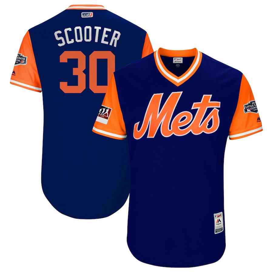 Men's New York Mets #30 Michael Conforto Scooter Majestic Royal/Orange 2018 MLB Little League Classic Stitched MLB Jersey