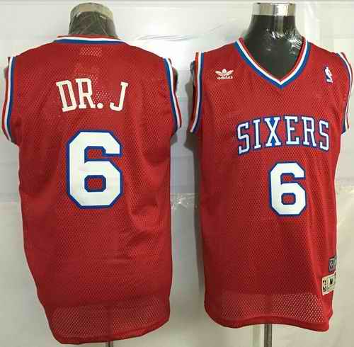 76ers #6 Julius Erving Red Throwback DR. J Stitched NBA Jersey