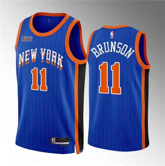 Men's New Yok Knicks #11 Jalen Brunson Blue 2023/24 City Edition Stitched Basketball Jersey