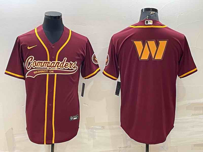 Men's Washington Commanders Burgundy Team Big Logo With Patch Cool Base Stitched Baseball Jersey