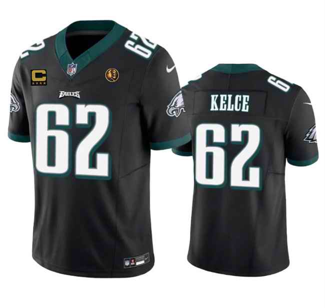 Men's Philadelphia Eagles #62 Jason Kelce Black 2023 F.U.S.E. With 4-star C Patch And John Madden Patch Vapor Limited Stitched Football Jersey