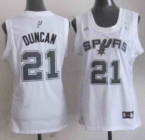 Spurs #21 Tim Duncan White Women's Fashion Stitched NBA Jersey