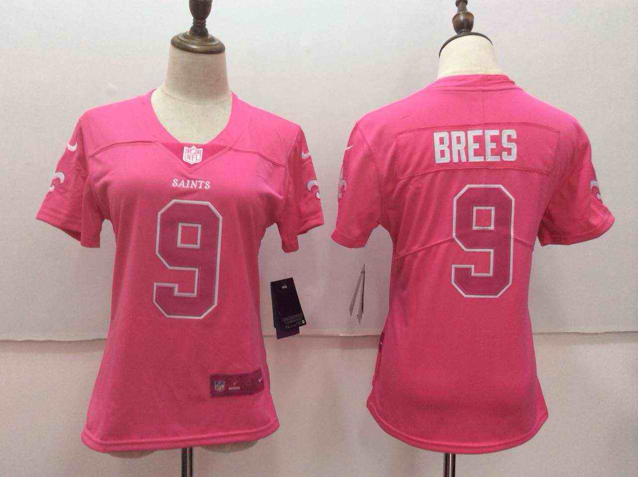 Women's Nike New Orleans Saints #9 Drew Brees Pink Limited Rush Fashion Stitched NFL Jersey