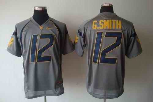 Mountaineers #12 Geno Smith Grey Stitched NCAA Jersey