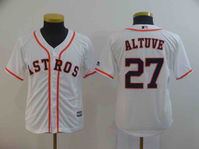 Youth Houston Astros #27 Jose Altuve White Cool Base Player Stitched MLB Jersey
