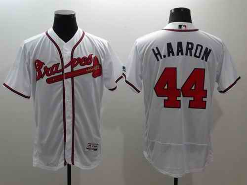 Braves #44 Hank Aaron White Flexbase Authentic Collection Stitched MLB Jersey