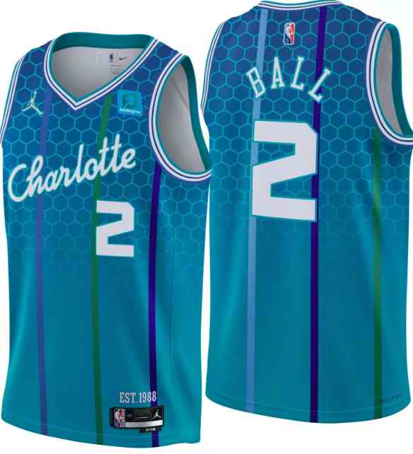 Men's Charlotte Hornets #2 LaMelo Ball Blue 2021/2012 City Edition Stitched Jersey