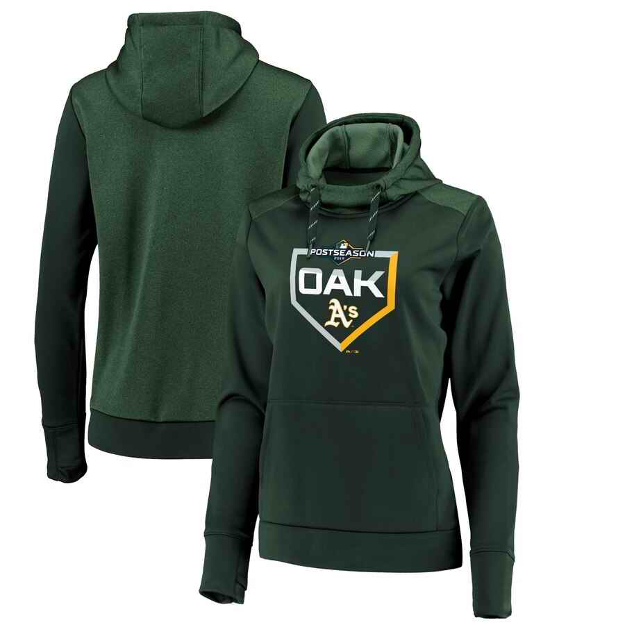 Women's Oakland Athletics Majestic Green 2019 Postseason Dugout Pullover Hoodie(Run Small)