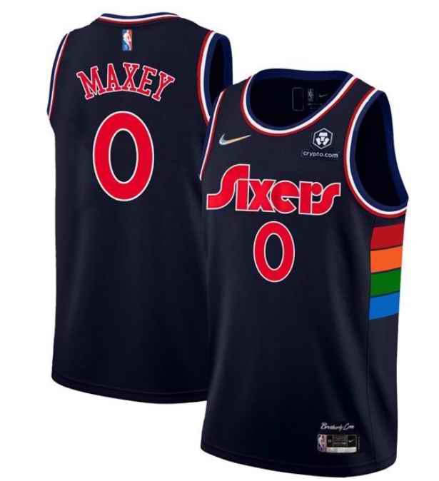 Men's Philadelphia 76ers #0 Tyrese Maxey Navy City Edition Swingman Stitched Jersey