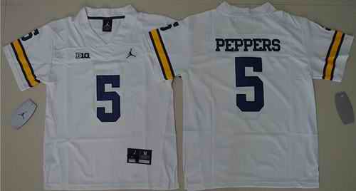 Wolverines #5 Jabrill Peppers White Jordan Brand Stitched Youth NCAA Jersey