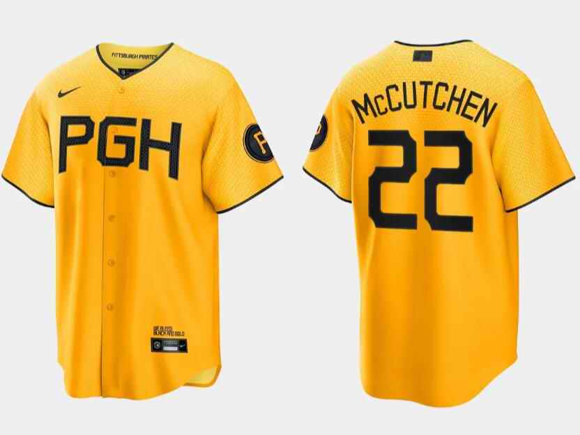 Men's Pittsburgh Pirates #22 Andrew McCutchen Gold 2023 City Connect Stitched Jersey