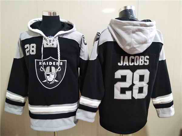Men's Las Vegas Raiders #28 Josh Jacobs Black Ageless Must-Have Lace-Up Pullover Hoodie