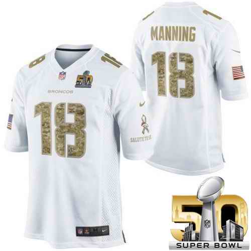Nike Broncos #18 Peyton Manning White Super Bowl 50 Men's Stitched NFL Limited Salute to Service Jersey