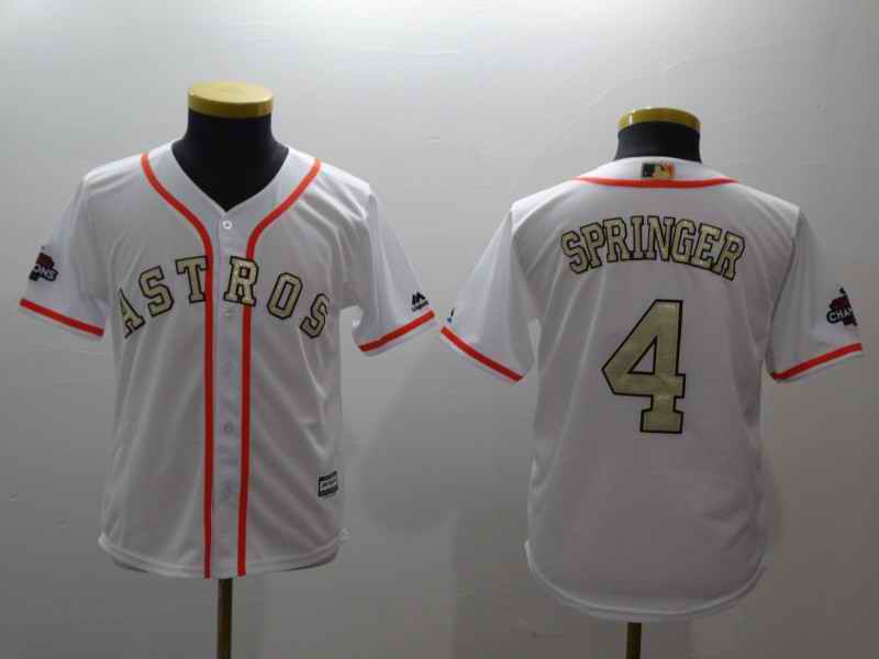 Youth Houston Astros #4 George Springer Majestic White 2018 Gold Program Cool Base Player Stitched MLB Jersey