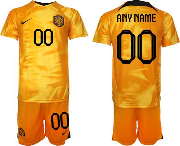 Men's Netherlands Custom Orange Home Soccer Jersey Suit