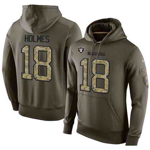 NFL Men's Nike Oakland Raiders #18 Andre Holmes Stitched Green Olive Salute To Service KO Performance Hoodie