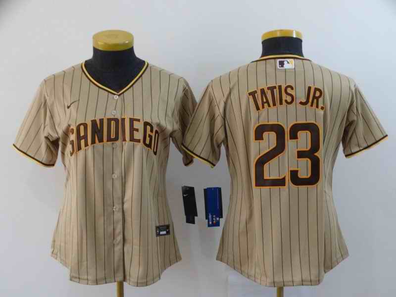 Women's San Diego Padres #23 Fernando Tatis Jr. Tan Brown Cool Base Stitched MLB Jersey(Run Small)