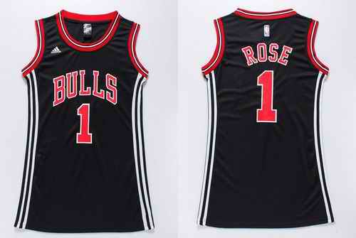 Bulls #1 Derrick Rose Black Women's Dress Stitched NBA Jersey