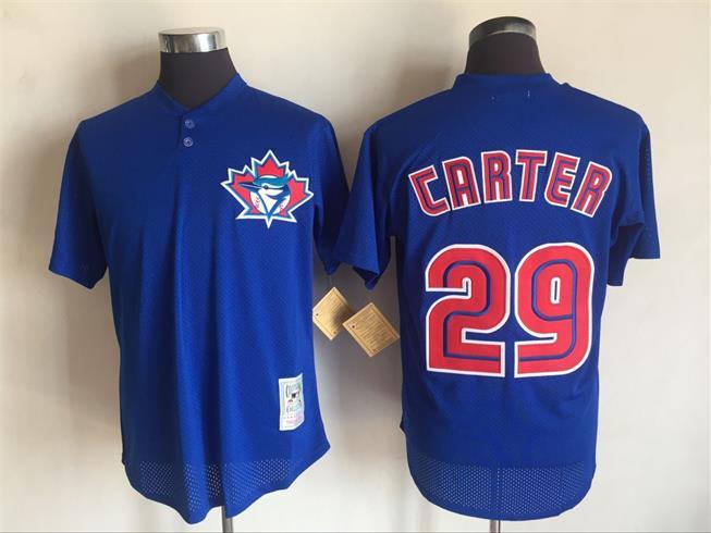 Men's Toronto Blue Jays #29 Joe Carter Mitchell And Ness Blue 1997 Throwback Stitched MLB Jersey