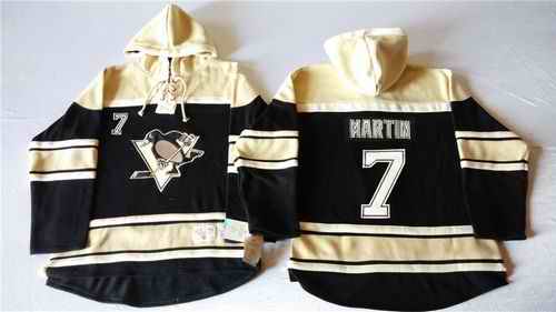 Penguins #7 Paul Martin Black Sawyer Hooded Sweatshirt Stitched NHL Jersey