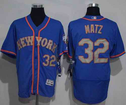 Mets #32 Steven Matz Blue(Grey NO.) Flexbase Authentic Collection Stitched MLB Jersey