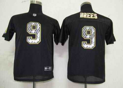 Sideline Black United Saints #9 Drew Brees Black Stitched Youth NFL Jersey