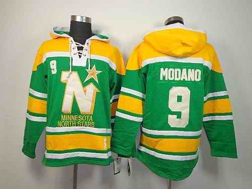 Stars #9 Mike Modano Green Sawyer Hooded Sweatshirt Stitched NHL Jersey