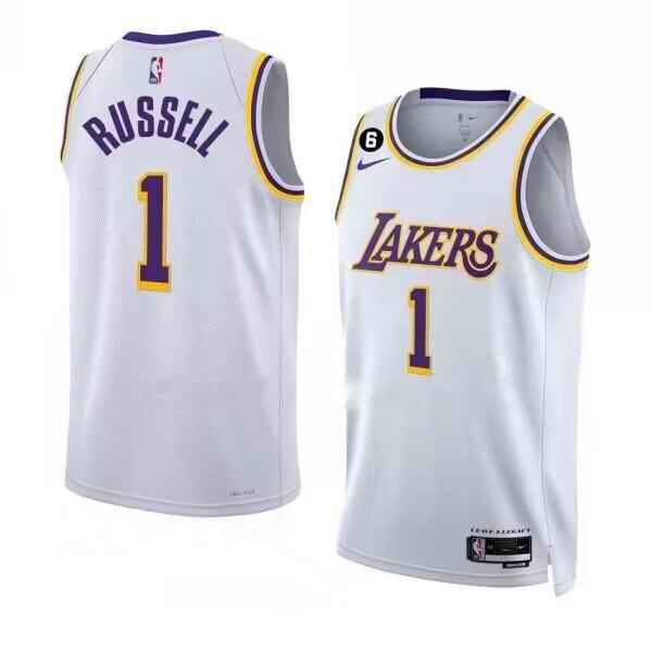 Men's Los Angeles Lakers #1 D'Angelo Russell 2022-23 White With NO.6 Patch Association Edition Swingman Stitched Basketball Jersey