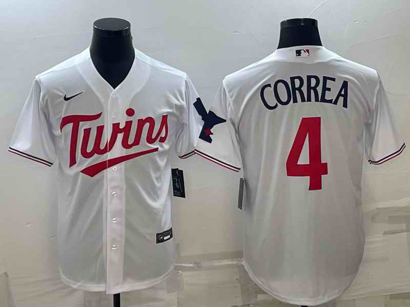 Men's Minnesota Twins #4 Carlos Correa White Cool Base Stitched Jersey