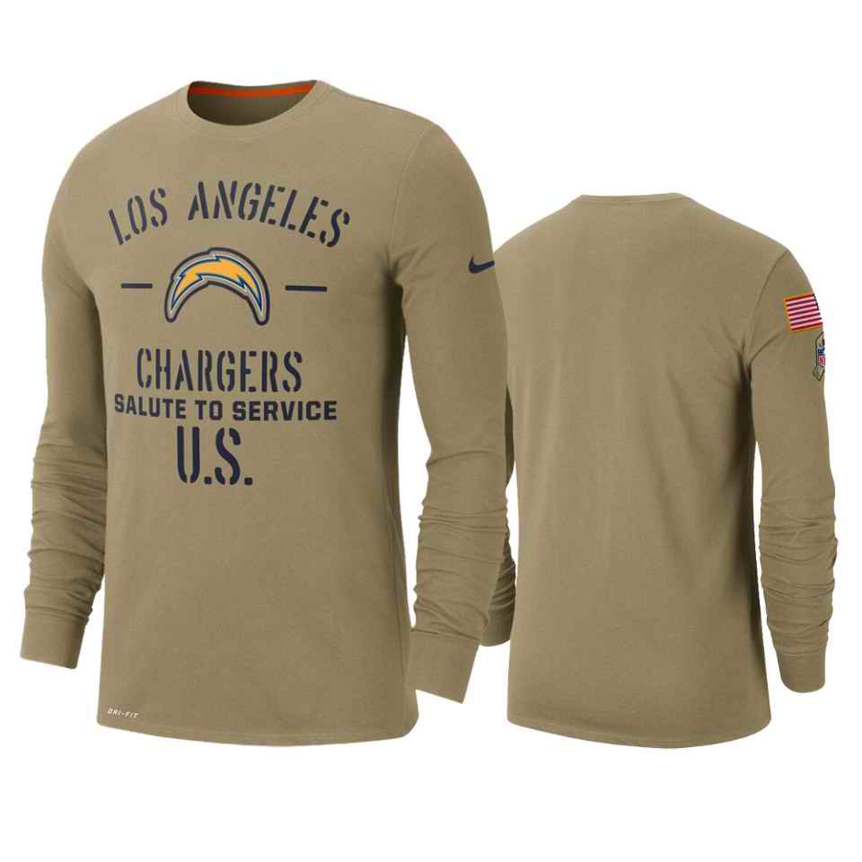 Men's Los Angeles Chargers Tan 2019 Salute to Service Sideline Performance Long Sleeve Shirt