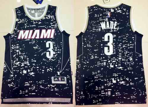 Heat #3 Dwyane Wade Black City Light Stitched NBA Jersey