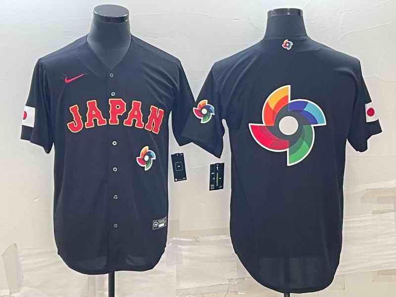 Men's Japan Baseball 2023 Black World Baseball Big Logo With Patch Classic Stitched Jersey