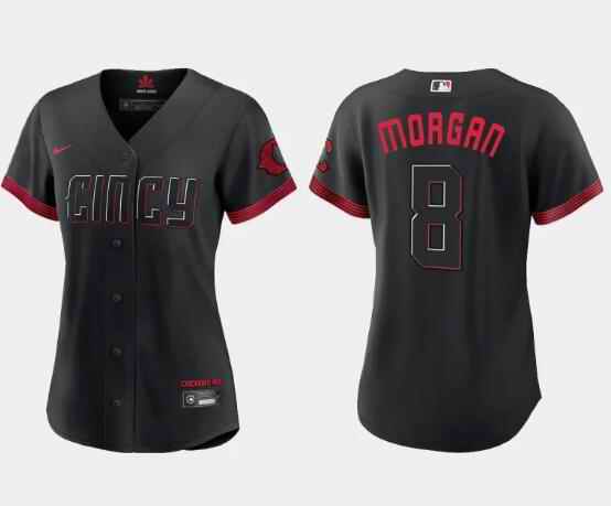 Women's Cincinnati Reds #8 Joe Morgan Black 2023 City Connect Stitched Baseball Jersey(Run Small)