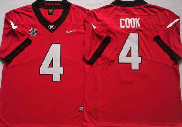 Men's Georgia Bulldogs #4 COOK Red College Football Stitched Jersey
